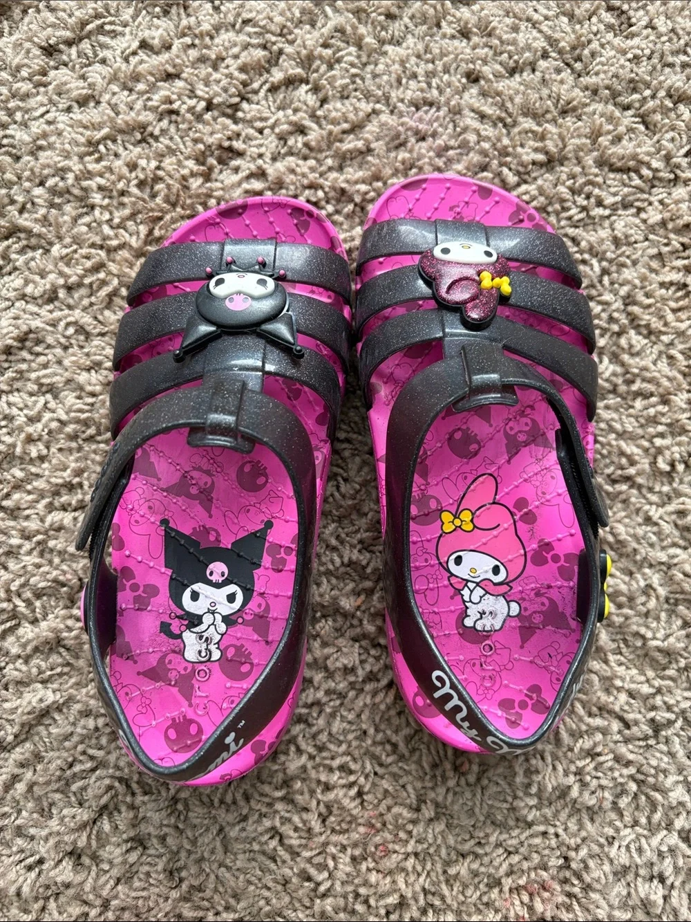 CROCS Kids Pink Footbed Brown Jelly Sandals with Sanrio Charms